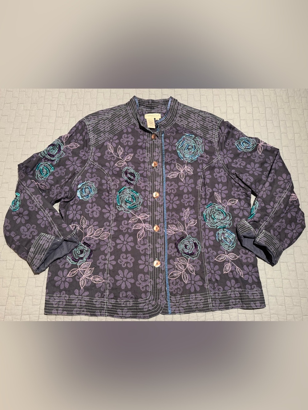 Coldwater Creek Floral Embroidered Jacket in Purple and Teal